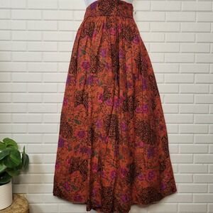 Vintage 70s Leslie Lucks Maxi Skirt sz 10/12 Orange Paisley Boho Colorful